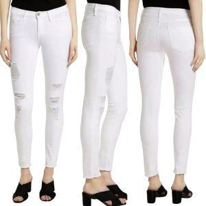 Frame Le Skinny De Jeanne Ripped Blanc Stretch White Low Rise Jeans Denim Sz 26
